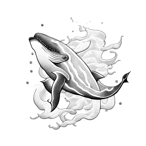 An Intricate Blackwork Tattoo Of A Majestic Whale Swimming In The Ocean Depths