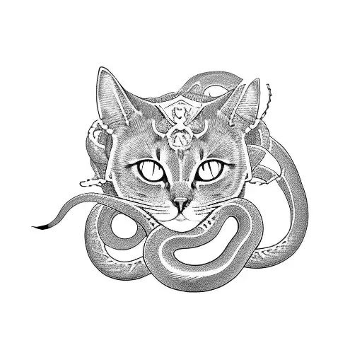 Black Cat Crushing A Snake