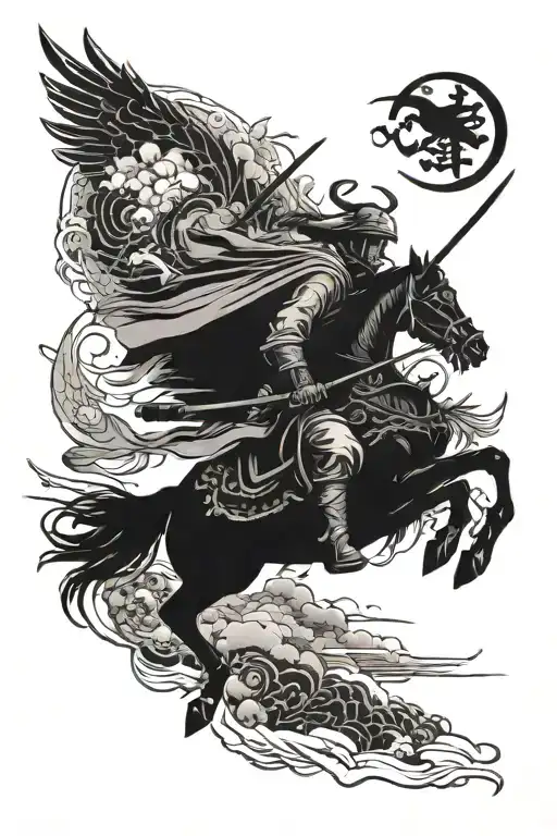 Samurai And Crow Flying Away