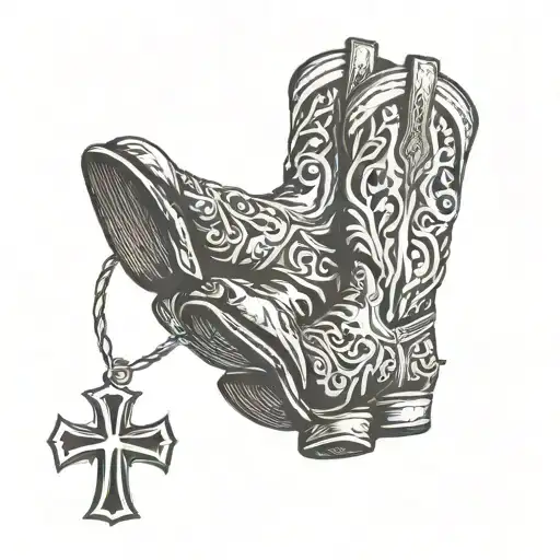 Cowboy Boots And A Cross With A Horse Galloping