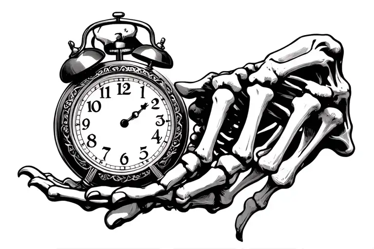 Skeleton Hand Holding A Clock
