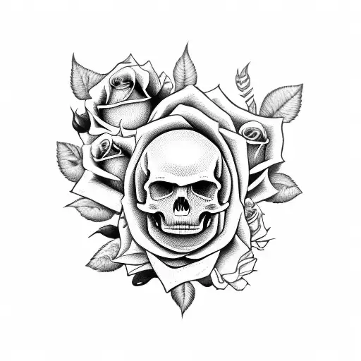 Rose And Skull With The Word Dad
