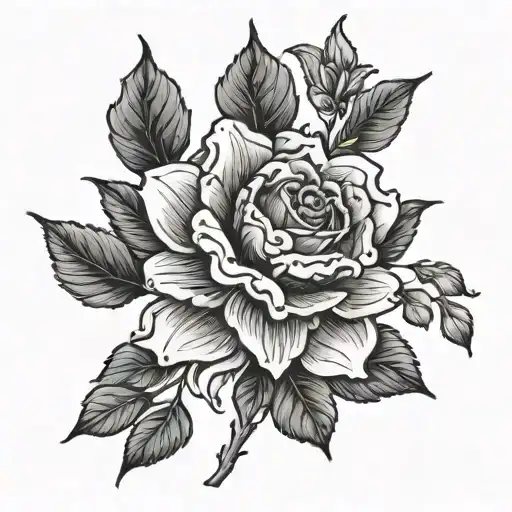 A Blackwork Tattoo Design Featuring A Rose And Daffodil