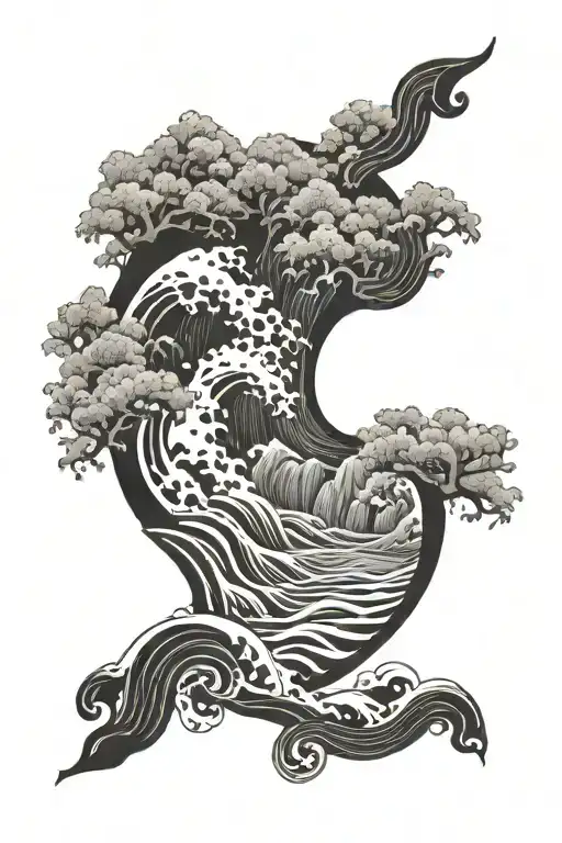 Waterfall And Waves Flowing