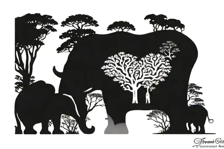 Elephant Family Under Tree Of Life