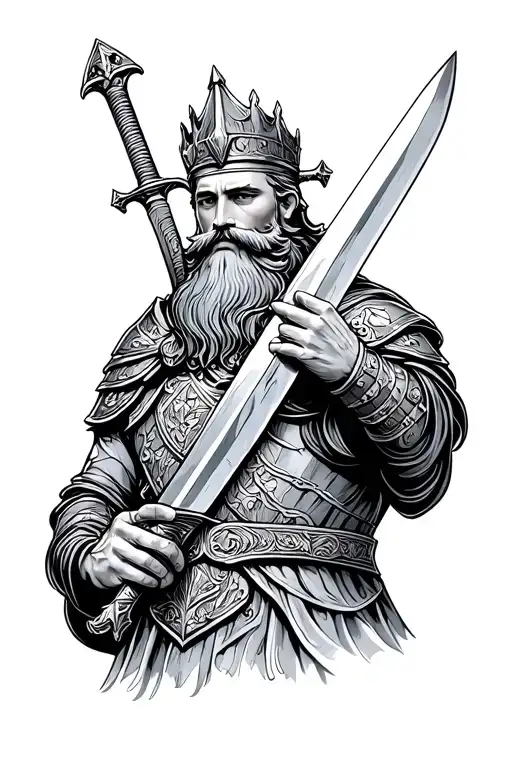 King Arthur With Beard Holding A Sword Roman N Roll Inspired