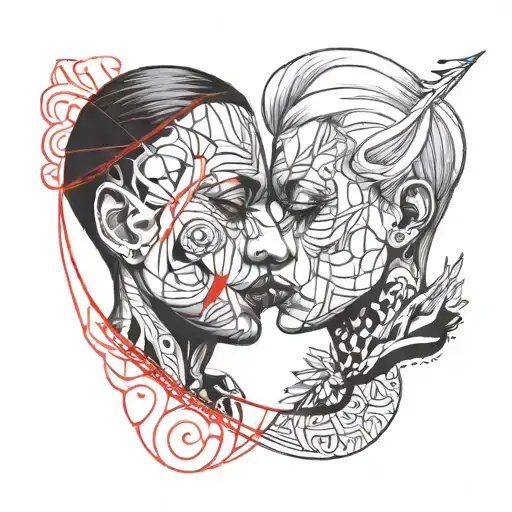 Add Portrait Of Two Kissing People Below The Red Line From This Photo