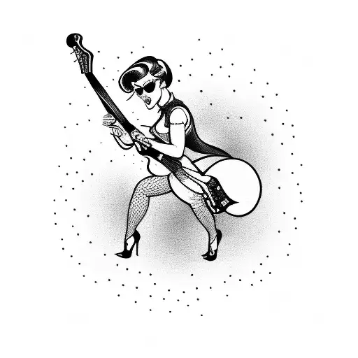 A Playful Combination Of A Pinup Girl Riding A Guitar Like A Motorcycle