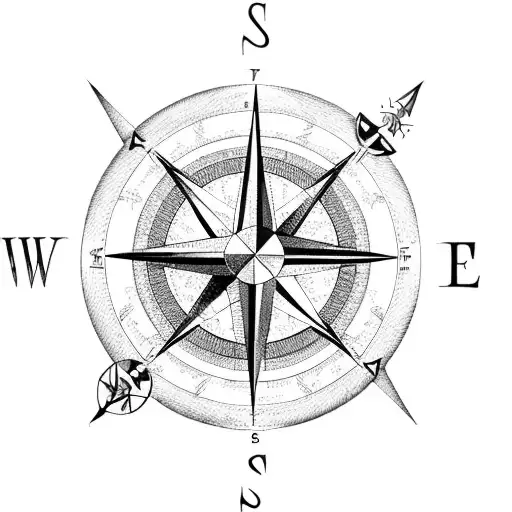 A Compass Rose Surrounded By Gym Equipment And Musical Notes