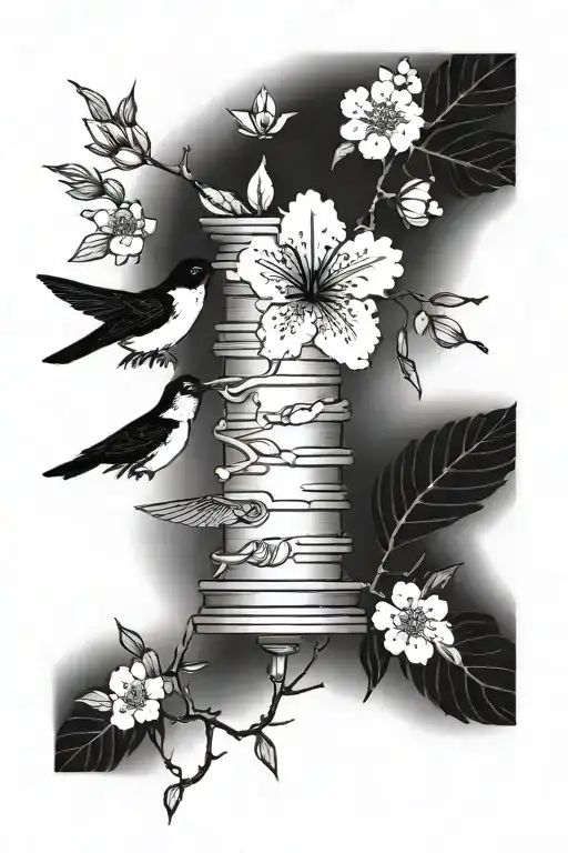 Cherry Blossum Tree With Humming Birds