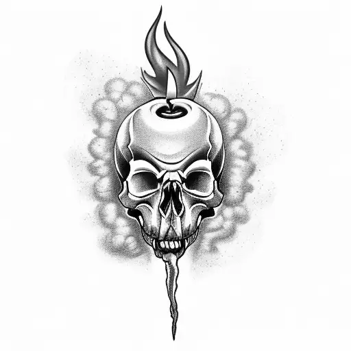 Open Mouth Skull With Smoke From A Lit Candle At The Bottom