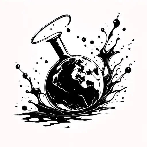 Death And Planet Earth That Water The Earth With Black Paint With A Flask With A War Inscription