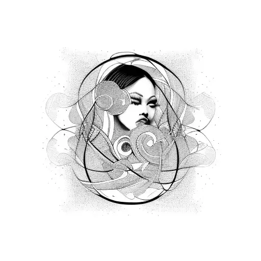 A Beautiful Woman Surrounded By Swirling Abstract Patterns Inspired By R&b Music