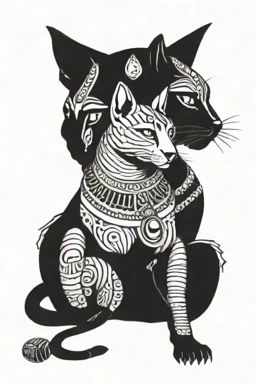 Egyptian Goddess Sekhmet And Bastet God Vertical Blackwork