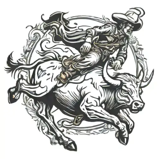 Cowboy Riding Bucking Bull American Traditional