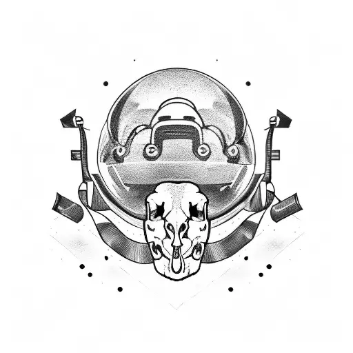 A Broken Car Racing Helmet With A Llama Skull Inside