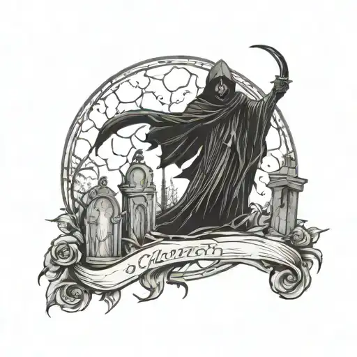 Reaper And Cemetery Scary Dark