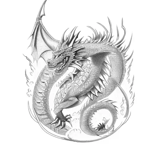 Anime-style Dragon Breathing Fire With Intricate Patterns And Scales