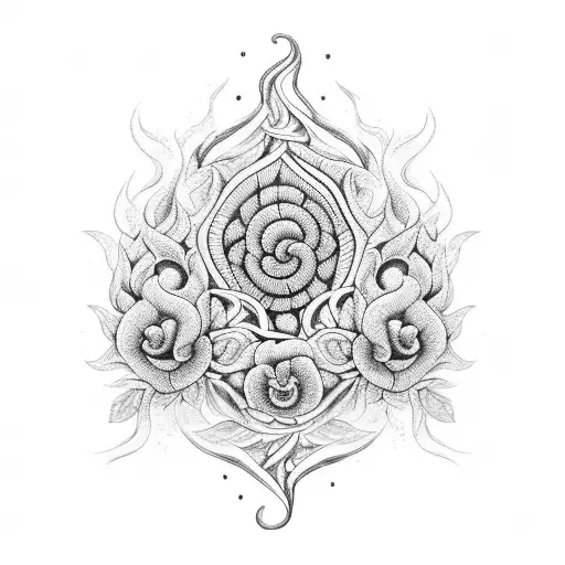 An Intricate Blackwork Tattoo Of A Fire Hose Entwined With Vibrant Flowers