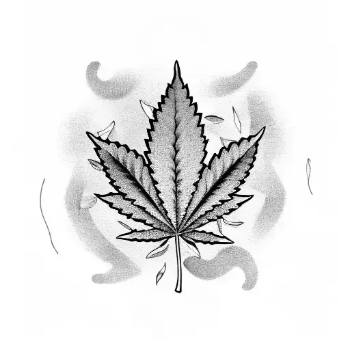 A Black-grey Tattoo Of A Cannabis Leaf Surrounded By Musical Notes
