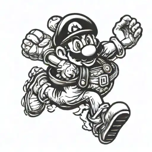 Mario Running With A Plug And Money Bag Overflowing With Coins