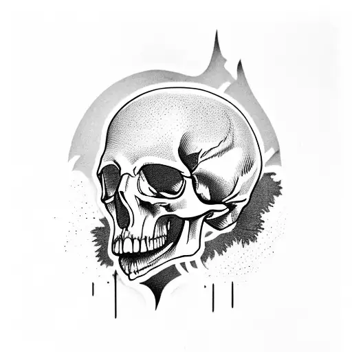 Raven Over Skull With Spooky Background