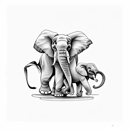 Mother Elephant And Baby Elephant From The Front View