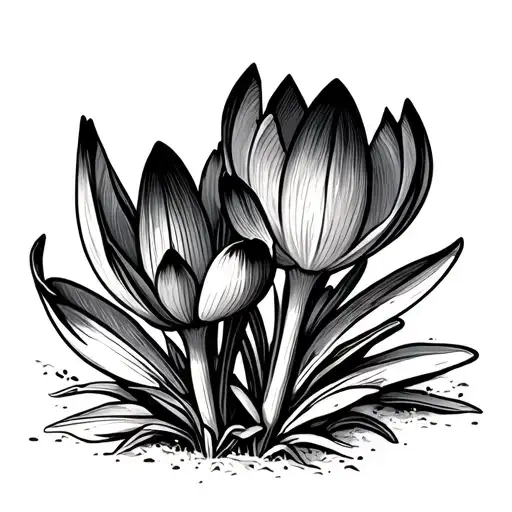 Two Crocus Flowers In Black And White Laying Next To Each Other