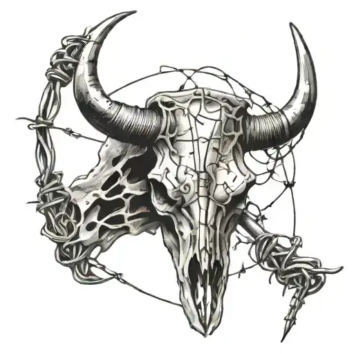 Longhorn Skull And Barb Wire Wrapped Loosely