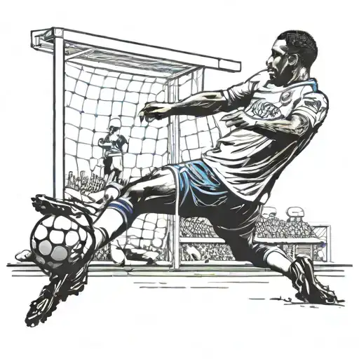 A Detailed Blackwork Tattoo Of A Football Player Scoring A Goal At Goodison Park