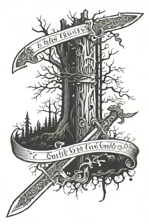 Sword Whit The Tekst 100 In A Forrest