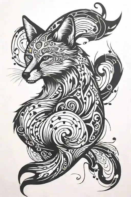 A Large Tattoo On The Forearm With A Fox Pattern That Dissolves Into Musical Notes