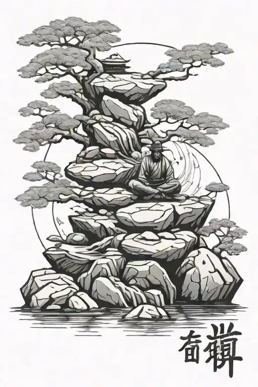 Zen Samurai Water Meditation Rock Balancing
