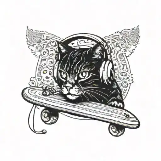 Cat Wearing Headphones On A Surf Board