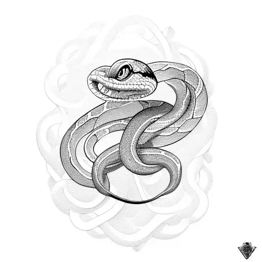 Snake Intertwined With Narcissus Flowers