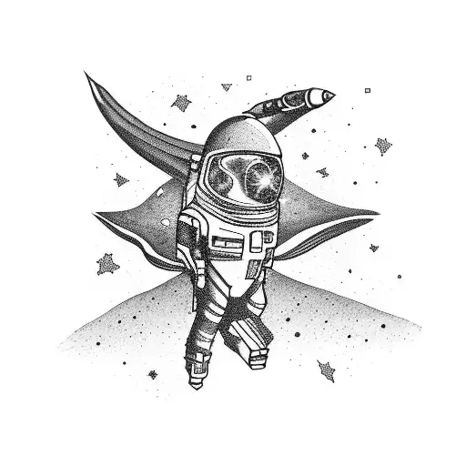 Galaxy With Astronaught And Spaceship