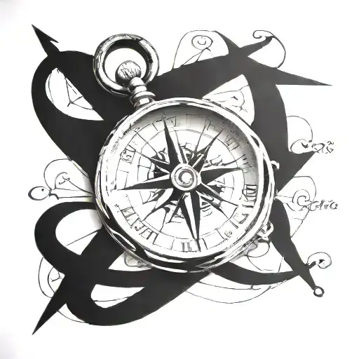 A Compass Intertwined With Elegant Calligraphy Writing