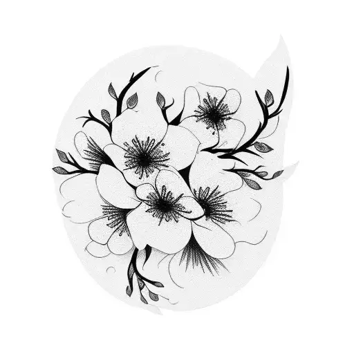 Flower Blackout Sleeve With Cherry Blossoms That Extends To Fingers