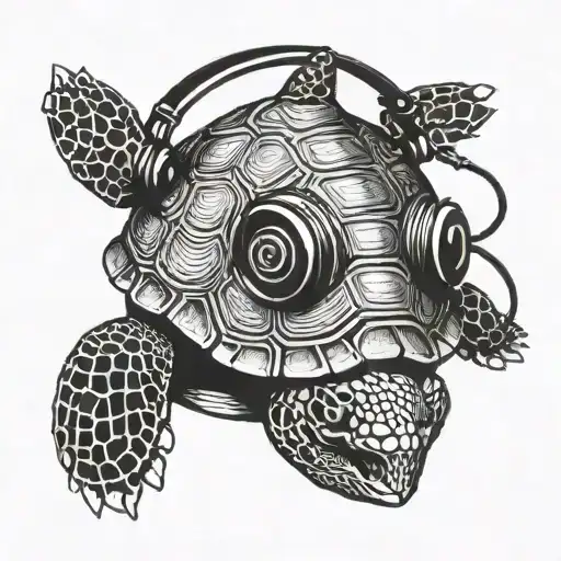 A Turtle Wearing Headphones Listening To Music