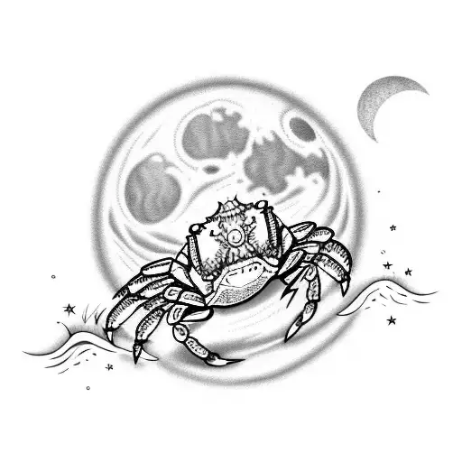 Moon With Waves And A Crab In It