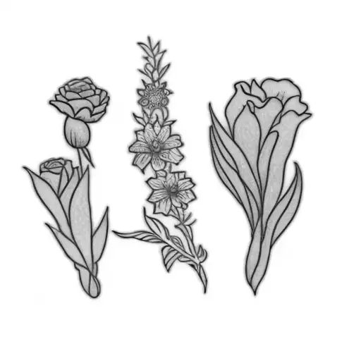 Three Flowers On A Black Background