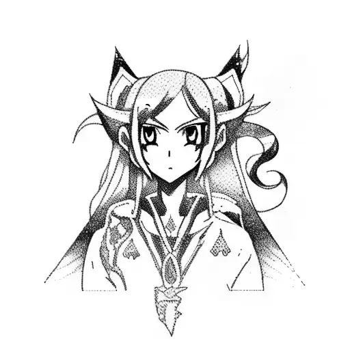 A Blackwork Tattoo Of A Mystical Anime Character Camping In A Fantasy World