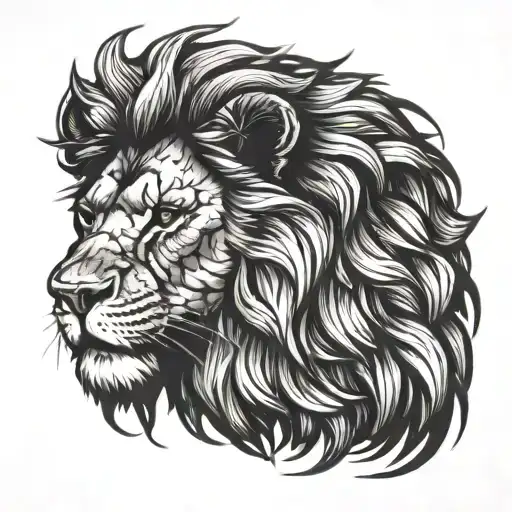 Lion Head With Big Mane Showcasing Strength