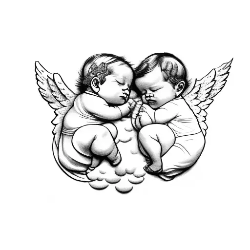 Two Angel Babies Sleeping On A Cloud