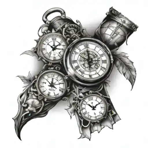 Clock And Travel Themed Tattoo Sleeve