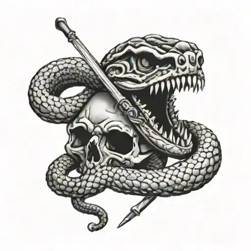 Rattle Snake Wrapped Around Skull With Knife