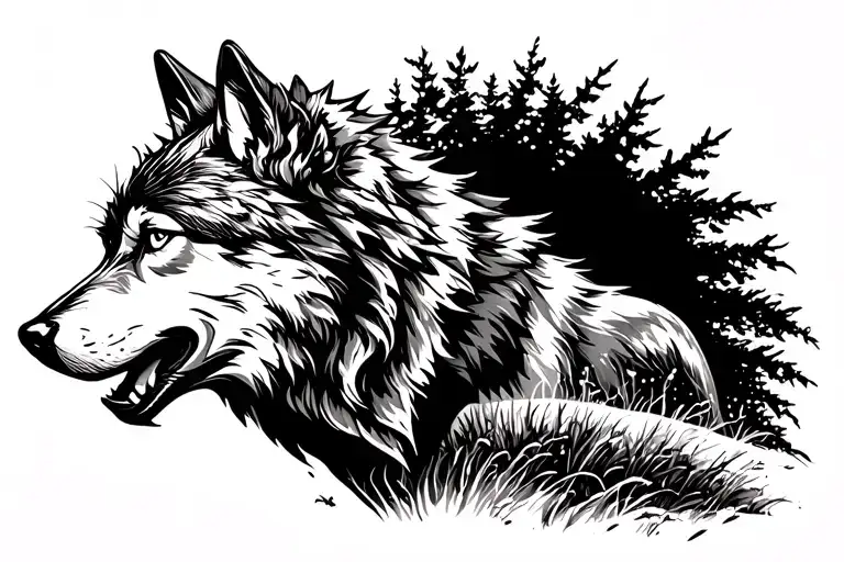 Wolf Silhouette Howling On A Hill Overlooking