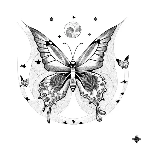 Butterfly With Moon And Stars