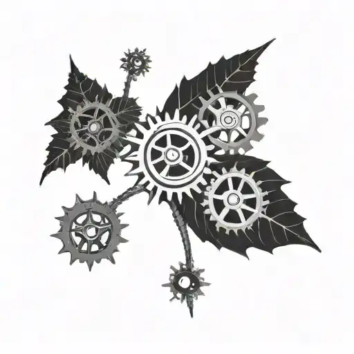 A Weed Leaf Intertwined With Gears And Machinery