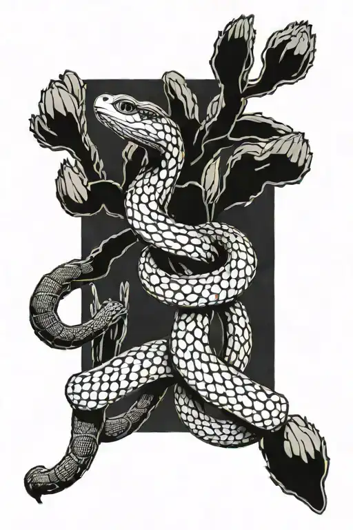 Diamondback Snake Wrapped Around A Saguaro Cactus